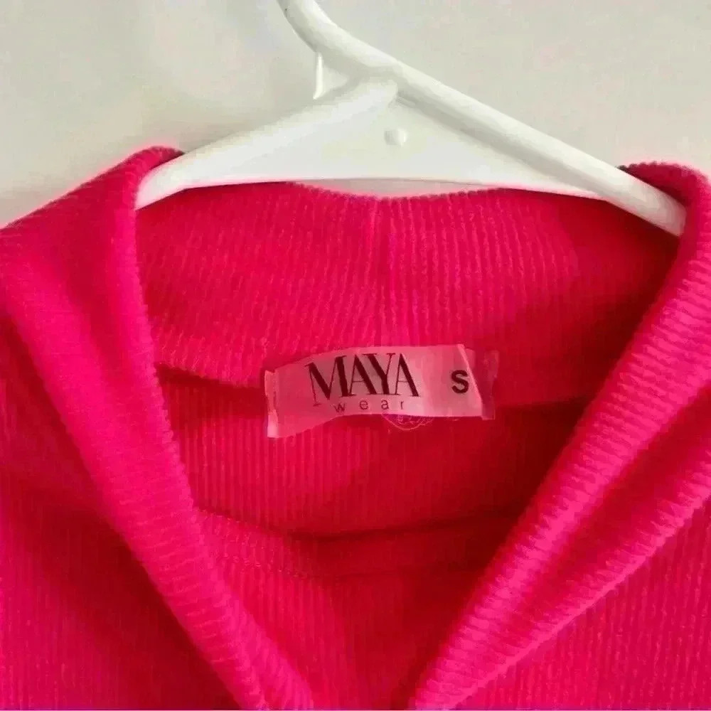 Fuchsia Bodycon Midi Dress Long Sleeve Size S Bright Pink Chic - Picture 5 of 5